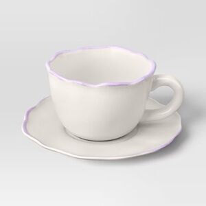 10 fl oz nwt Easter Stoneware Rimmed Tea Cup and Saucer Plate Purple - Threshold
